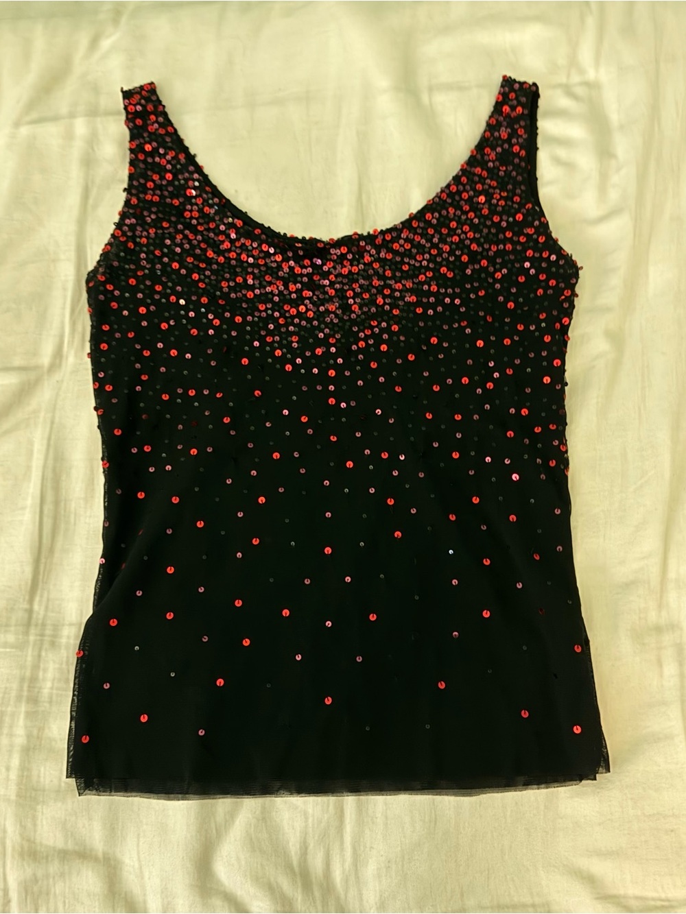 Black Tank Top with Red Sequin Accents